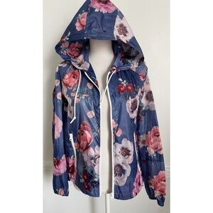 American Eagle Outfitters • Blue Pink Floral Athletic Zip Up Jacket Windbreaker